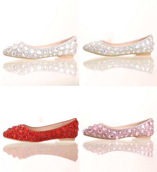 

flat heel pointed toe shoes colorful rhinestone bride shoes flats wedding bridal shoes silver red pink color party dancing shoes4364388, Black