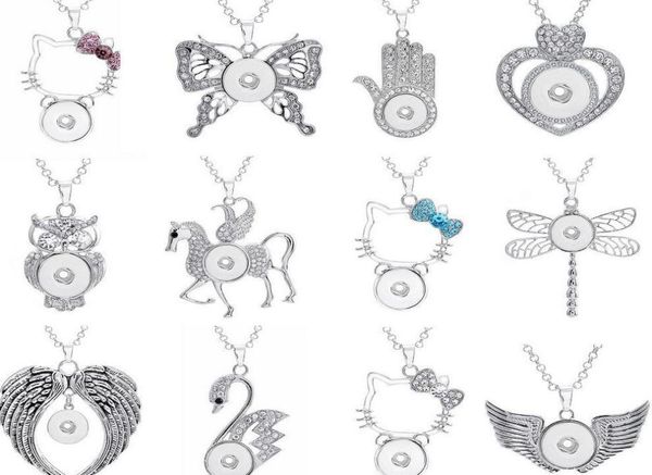 

new 12 pieces lots ginger snap buttons chunk charm rhinestone pendant necklaces fit 18mm snap buttons with 60cm chains2171467, Silver