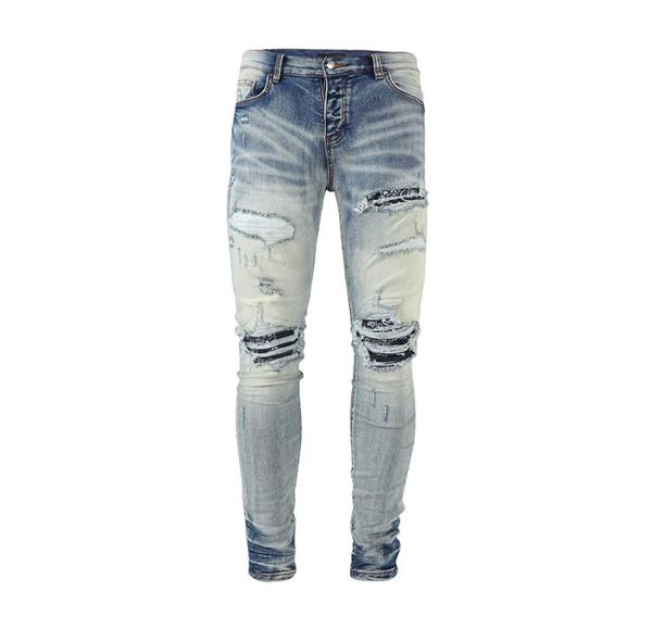 

mens jeans plus size european and american fashion hole patch printing casual slim feet tight mens teenagers9864541, Blue