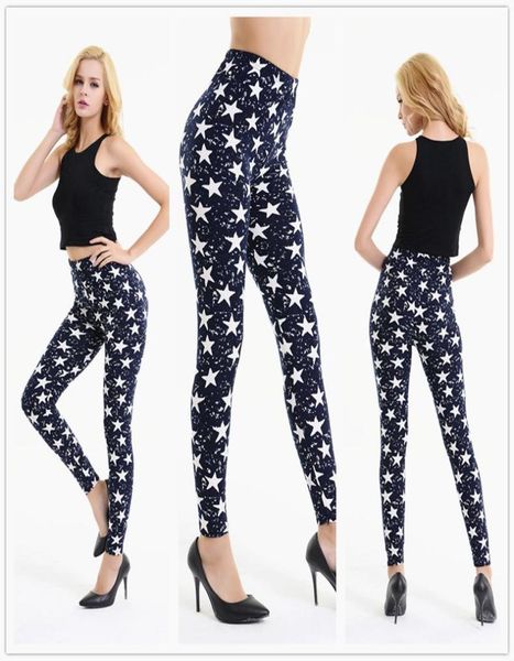 

whole 2017 women push stretch leggings blue star skinny legging ladies fitness printed pants slim punk pants for party c4997438, Black