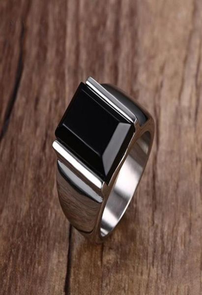 

mens big black stone ring punk gothic rings for male stainless steel engagement statement jewelry us size90093028261792, Silver