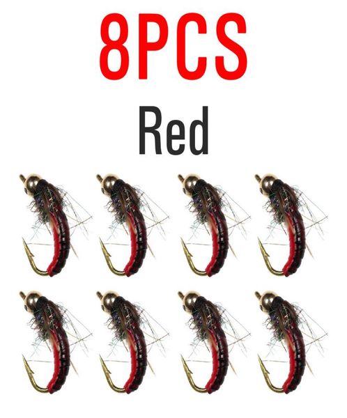 

12 icerio 8pcs brass bead head fast sinking nymph scud bug worm flies trout fly fishing lure bait c02221040573
