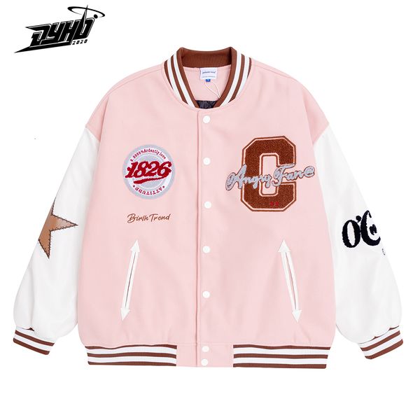 

mens jackets winter fashion loose outwear oversized varsity jacket men letter c embroidery college harajuku streetwear coats 230810, Black;brown