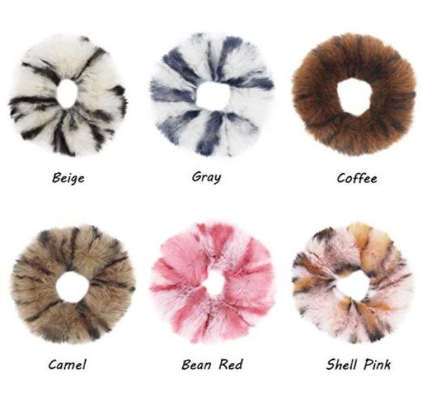 

12 colors winter warm leopard faux fur rabbit hair scrunchies decor elastic ring hair tie ponytail holder hair bands3527080, Pink