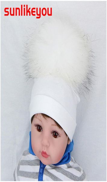 

sunlikeyou newborn hats boy girl real raccoon fur pompom warm baby beanie bonnet cotton soft cap kids toddler hat t1910141991839, Yellow