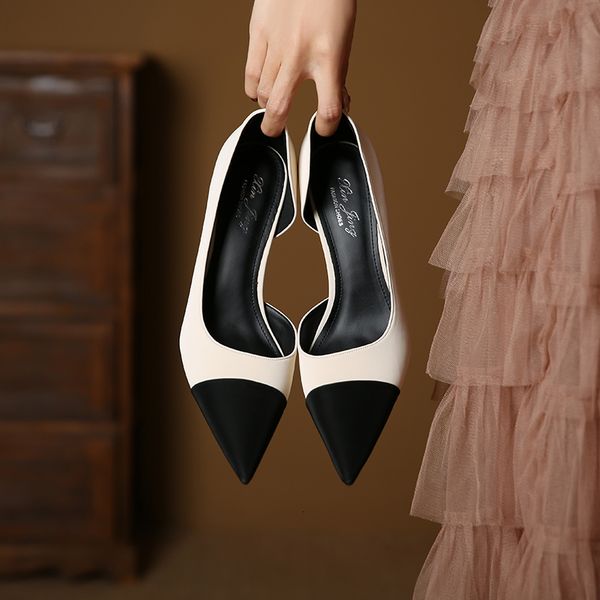 

dress shoe versatile side air white single shoes black professional formal attire high heeled dy4474 230809