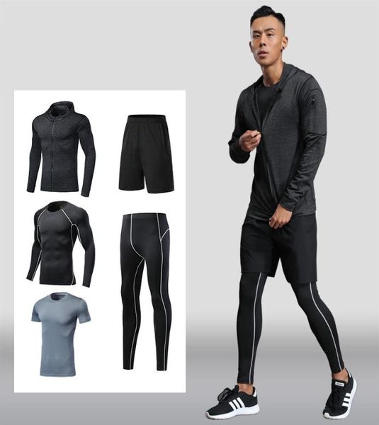 

2018 men running set pants sport kit basketball shorts leggings tights fitness shirts jackets jogging sportswear suit reflective5788564, Black;blue