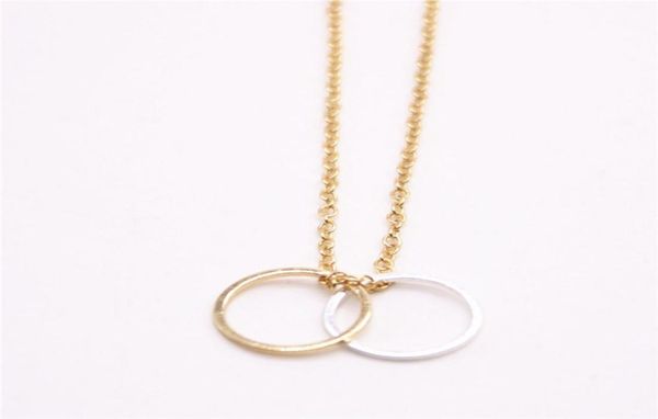 

fashion two connection circles pendant necklace suitable for men and women gold silver rose three color optional9954680