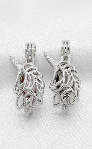 

10pcs unicorn horse pearl cage essential oil diffuser cage lockets pendant for personalized perfume necklace jewelry finding7211954, Silver