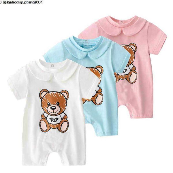 

fashion print summer newborn baby clothes cotton round neck short sleeve toddler baby boy girl romper 0-24 months, Blue