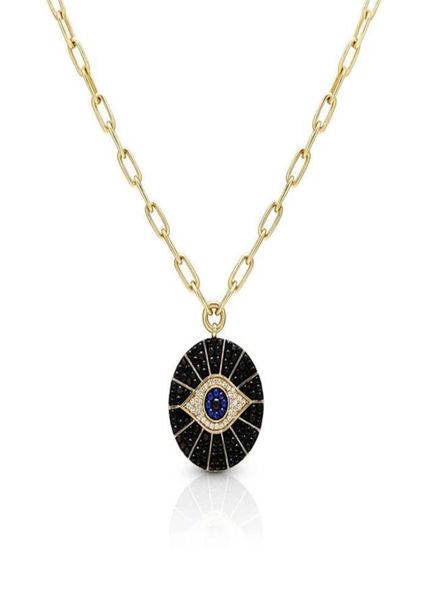 

gold filled black cubic zirconia round coin evil eye pendant necklace wide open link chain for women 2010141841359, Silver