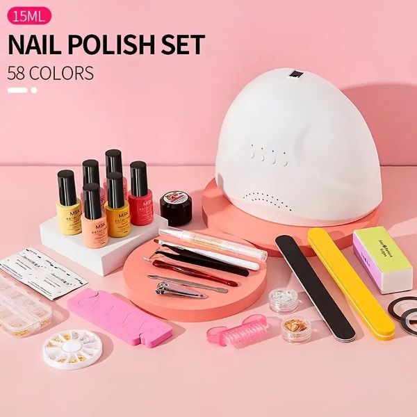 

58-color gel nail polish kit - long-lasting, soak-off gel polish set with no wipe base coat & manicure tools - perfect for diy at-home salon