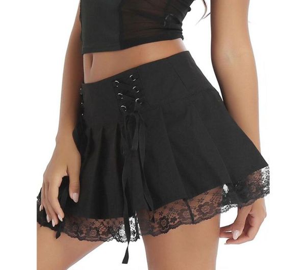 

skirts laceup gothic y2k pleated skirt woman school girls punk style dark aesthetic vintage 90s streetwear black dance minis9188914
