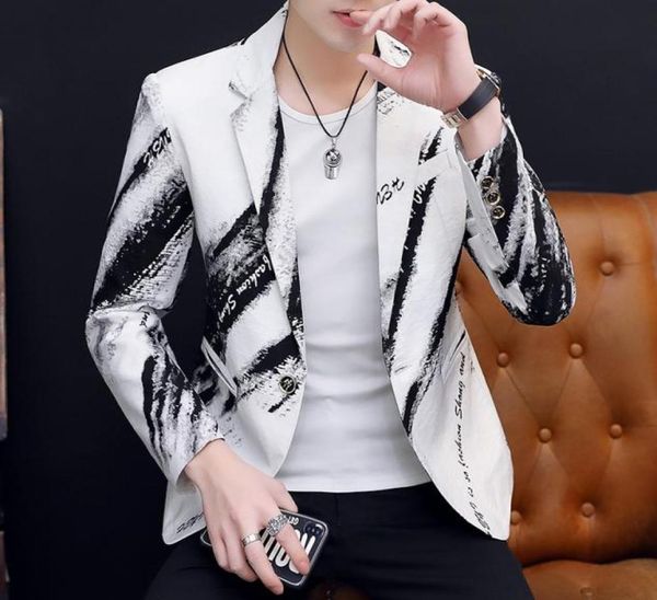 

men039s suits blazers fall and winter jacket printing tiedye fashion handsome party coat slim single button men 2302226304971, White;black
