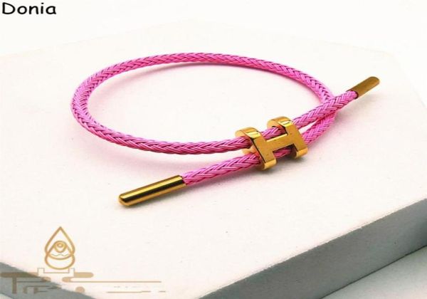 

donia jewelry letter bangle european and american fashion designer luxury leather rope exaggerated titanium steel microinlaid zir47944471, Black