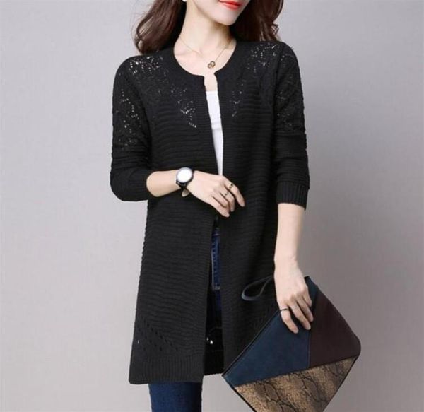 

fall women cardigan solid color hollow out sweaters size sxxl full sleeve open stitch female knitted outerwear188u1639854, White;black