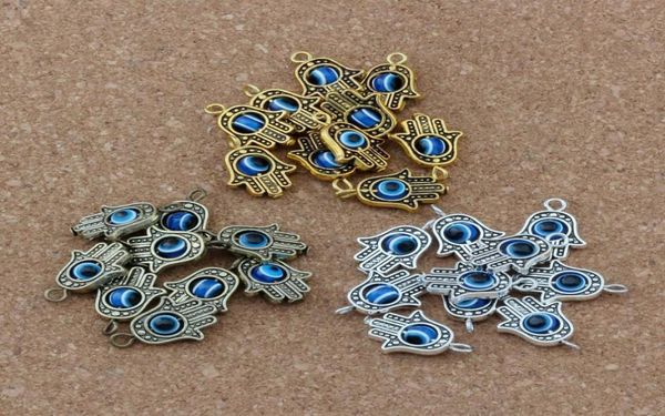 

90pcs hamsa hand blue eye bead kabbalah good luck charm pendant jewelry diy fit bracelets necklace earrings 182x128mm 3color a35514937, Bronze;silver