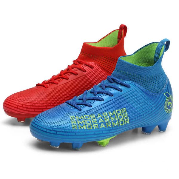 

kids high football boots tf ag children's soccer shoes youth boys girls blue white red training shoes for women men big size 31-48