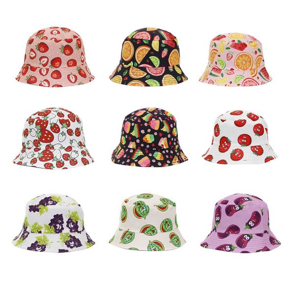 

wide brim hats bucket hats 2022 summer double sided vegetable fruit print bucket hat fashion hip hop sun cap men women bob hats outdoor pana, Blue;gray