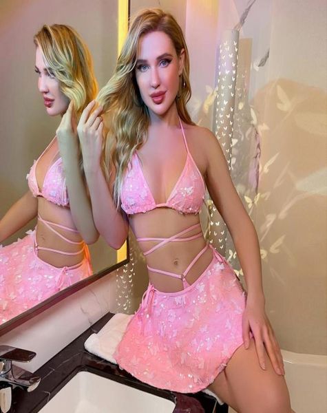 

bras sets women new sequin flash exotic sets lingerie bandage sleepwear underwear backless nightclub suit pajamas linger3588345, Red;black