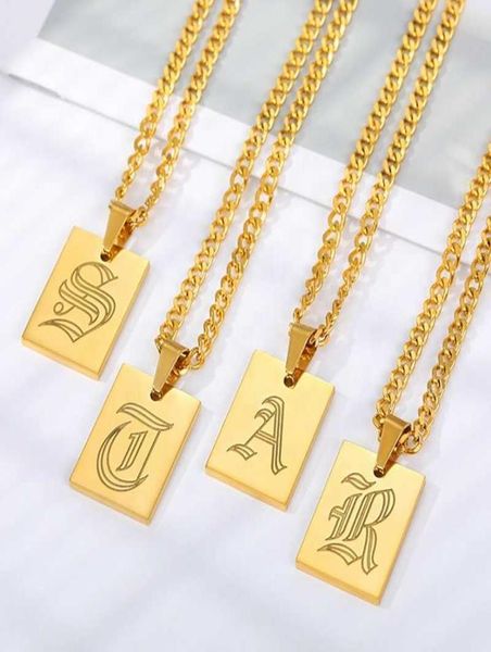

2022 new fashion stainless steel square letter pendant necklace personalized vintage englished initial letter necklace1300275, Black