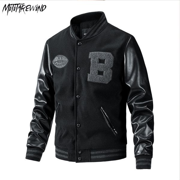 

mens jackets fashion streetwear embroidery patchwork women casual pu leather loose oversized baseball korean harajuku coats 230810, Black;brown