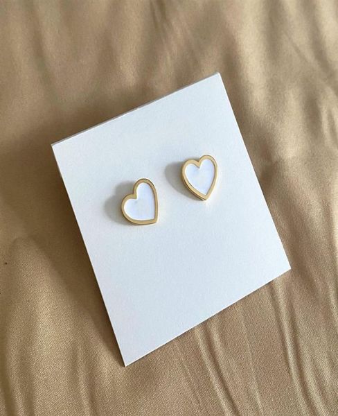 

2022 cute size brass luxury women fashion studs original single design heart earrings enamel classic jewelry4994157, Golden;silver