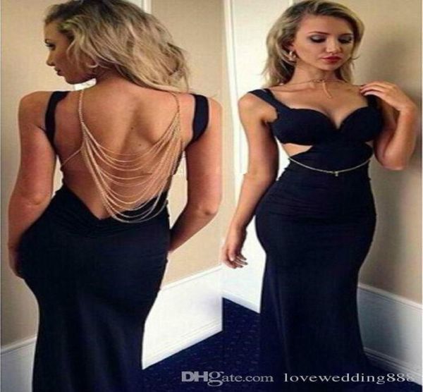 

black backless prom dresses vestido de festa sleeveless tassel custom satin mermaid evening party gowns for women8284046