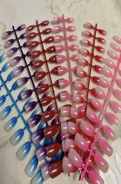 

false nails factory outlet short coffin nail girl ballet finished art glitter gradient glossy fake tips for2649650, Red;gold