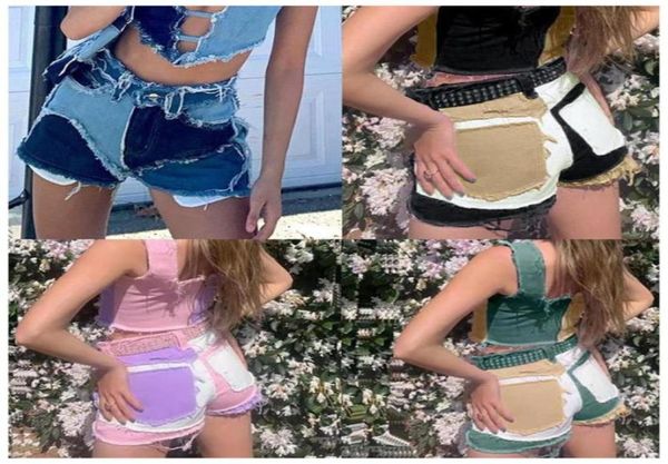 

short jeans pants for women contrast color ripped high wasit shorts fashion spring summer female streetwear women039s2677146, Blue