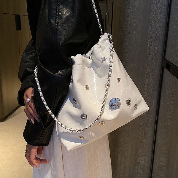 

evening bags large capacity chain shoulder bag drawstring tote fashion rivet crossbody bags for women luxury designer brand handbags sac 230