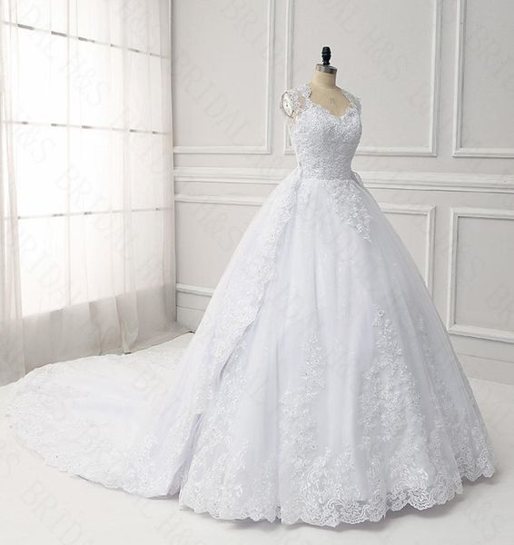 

princess detachable wedding dresses lace appliques ball gown removable train glamorous sequin real picture wedding dress5106104, White