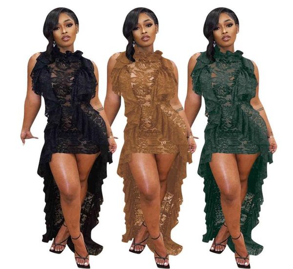 

whole affordable s women039s new sleeveless lace ruffle collar irregular mop dress7097345, Black;gray