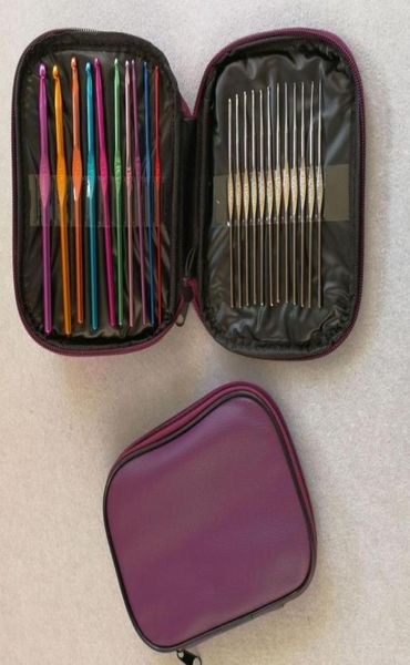 

aluminum handle crochet hooks ergonomic knitting knit needles weave yarn 22 piecesset with pu leather bag diy bracelet scarf swea7200081, Black