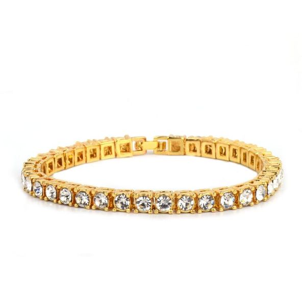 

7inch 8inch men039s hip hop bracelet tin alloy gold silver iced rhinestone crystal 1 row tennis chain bracelet drop 3818323, Golden;silver