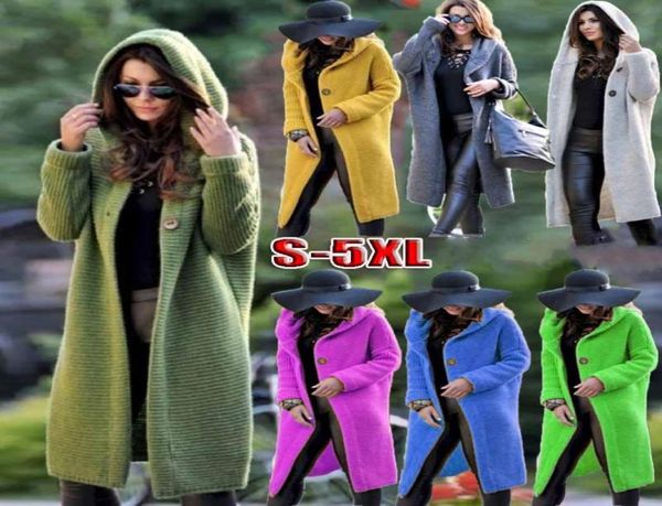

plus size ladies woolen coat women039s wool loose knit cardigan sweater hooded midlength coat1870465, Black