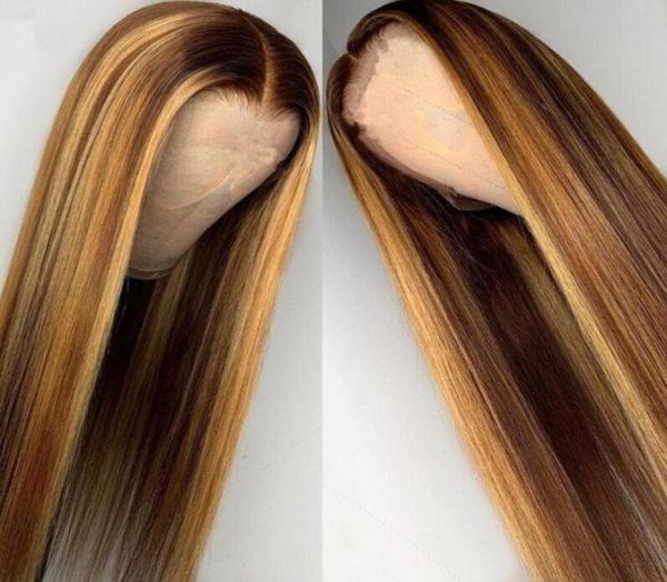 

allove honey blonde highlight brown lace front woman wigs brazilian bone straight human hair38818484916714, Black;brown