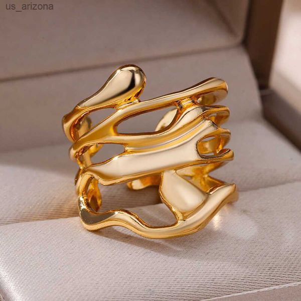 

stainless steel rings for women men gold color hollow wide ring female male party finger jewelry gift 2023 trend l230620, Silver