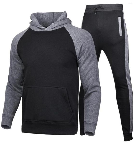 

men039s tracksuits man 2pcs set suit stripe long pant outfit casual oversize plush sweater sports tracksuit thickened hood 4464908, Gray