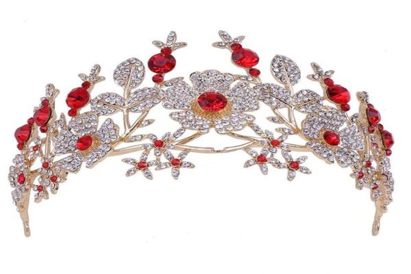 

designer wedding bridal flower crown princess tiara crystal rhinestone headband hair accessories red blue gold head jewelry queen 2722354, Slivery;golden