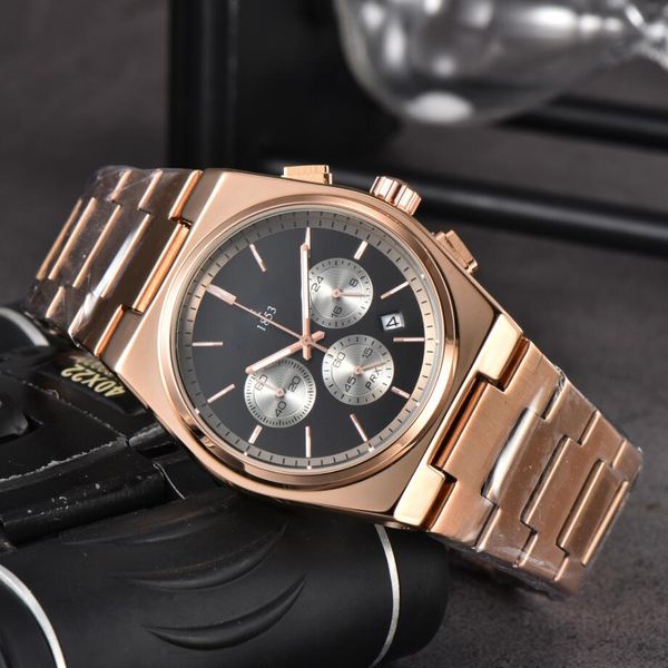 

fashion brand wristwatches men's watches six needles quartz watch 1853 luxury wrist-watch steel strap classics prx designer watches bra, Slivery;golden