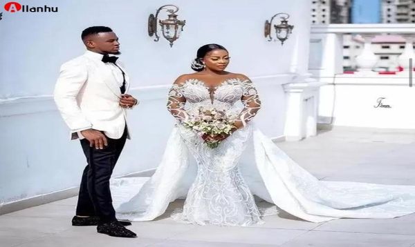 

plus size mermaid 2022 wedding gowns with detachable train beaded lace appliqued bridal gown custom made robe de mariee bfgs9176896062756, White