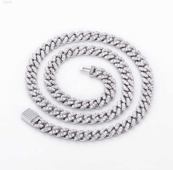 

8mm width custom fine cuban chain necklaces 925 sterling silver d color moissanite stone cuban link chain necklace