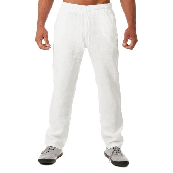 

mens pants faux cotton long trousers solid color slacks elastic waist bottomwear drawstring vacation outfits pantalones hombre 230810, Black