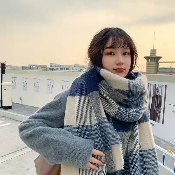 

scarves plaid winter scarf women luxury warm foulard solid scarves fashion casual scarfs cashmere 230810, Blue;gray