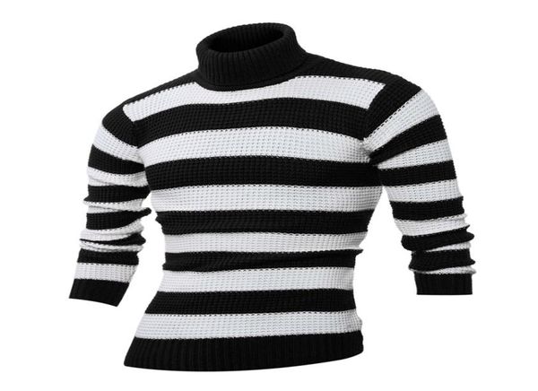 

men039s sweaters winter fashion stripe print design large size turtleneck sweater long sleeve contrast casual2258130, White;black
