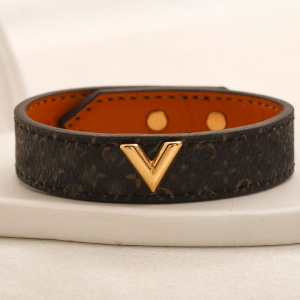 

designer bracelet bangle bracelet luxury bracelets women letter jewelry faux leather plated stainless steel 18k gold wristband cuff fashion, Black