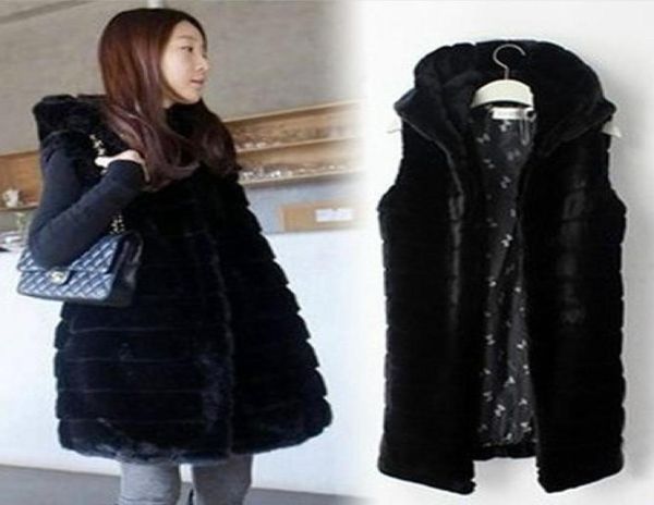 

colete de pele feminina faux fur vest women faux fur coat 2018 winter jacket hooded female fake waistcoat outerwear l673542401, Black