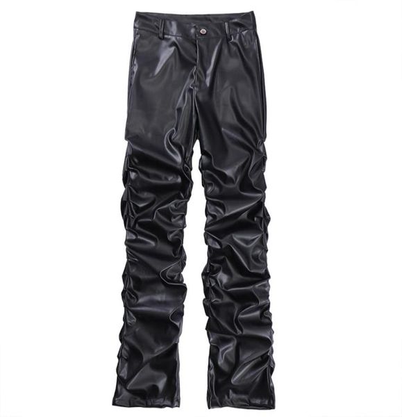 

black mens high street straight casual pencil faux leather pants5492594