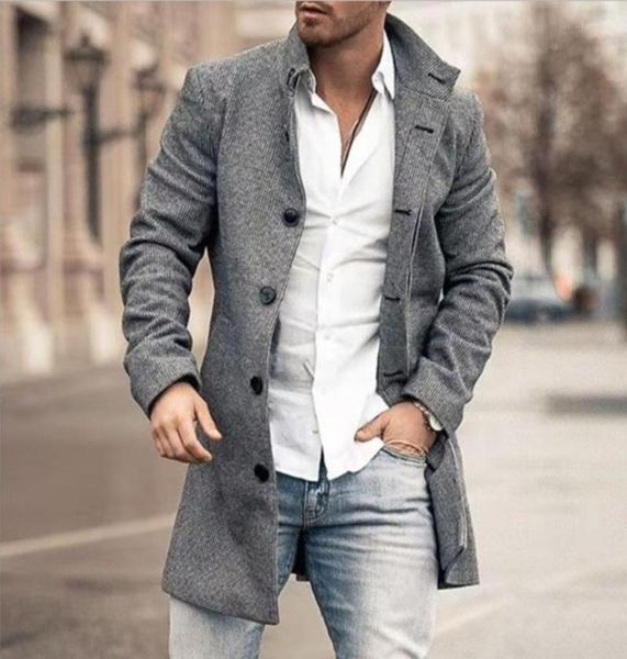 

men039s wool men woolen coat autumn winter pocket leisure midlong men39s stand collar long sleeve plaid overcoat cardigan t4701607, Black